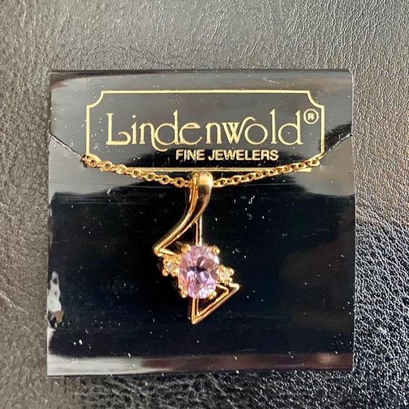 NWT Lindenwold Pink Quartz Gold Tone Necklace